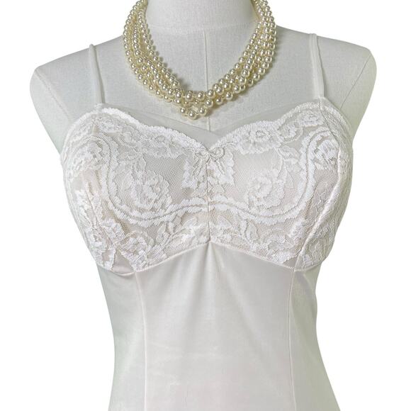 Vintage 60s Perlon Creamy White Nylon Lacy Retro Pinup Full Slip Dress Size S/M - Picture 4 of 15